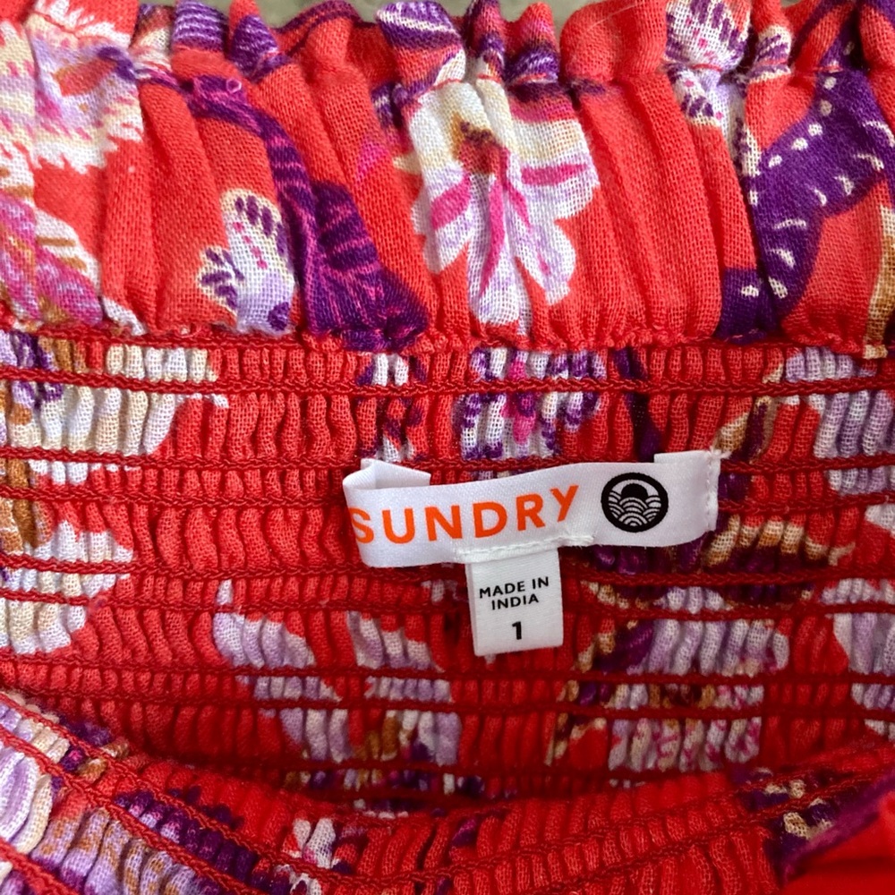 SUNDRY Red & Purple Floral Tiered Ruffle Mini Skirt Cottagecore Boho Festival - Picture 10 of 14